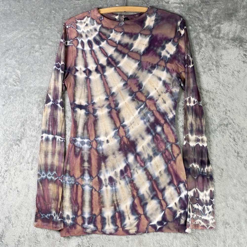 Brightly Twisted Top Womens Sz L Multicolor Tie Dye Long Sleeve Funnel Neck Cozy